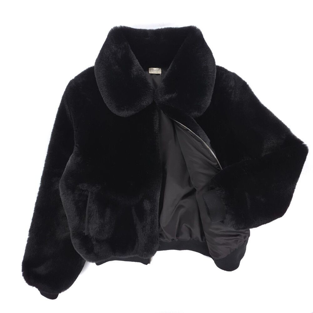 NEW Brandy Melville Georgina Faux Fur Bomber Jacket Black Y2k 90s Clean Girl - Picture 8 of 8